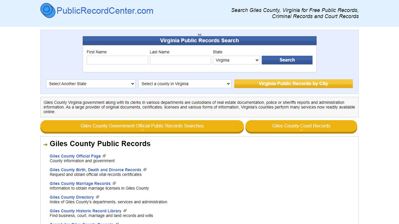 Giles County Virginia Free Public Records - Court Records - Criminal ...